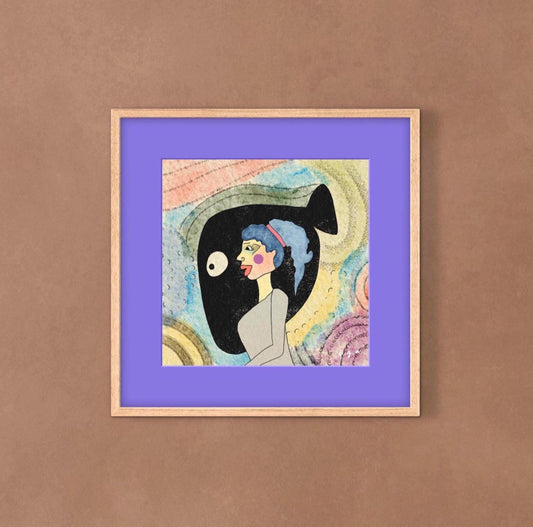 Chronic Overthinker –Anxiety- Psychological Art Print, Symbolic Woman Illustration with Black Fish