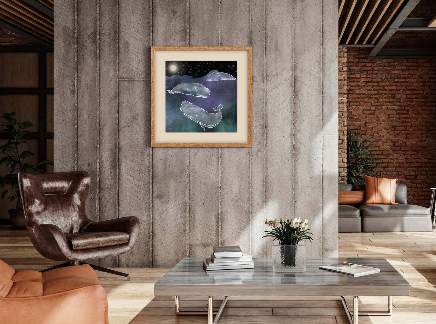 Sperm Whales in the Dark_ Physeter macrocephalus_Matted Wall Art