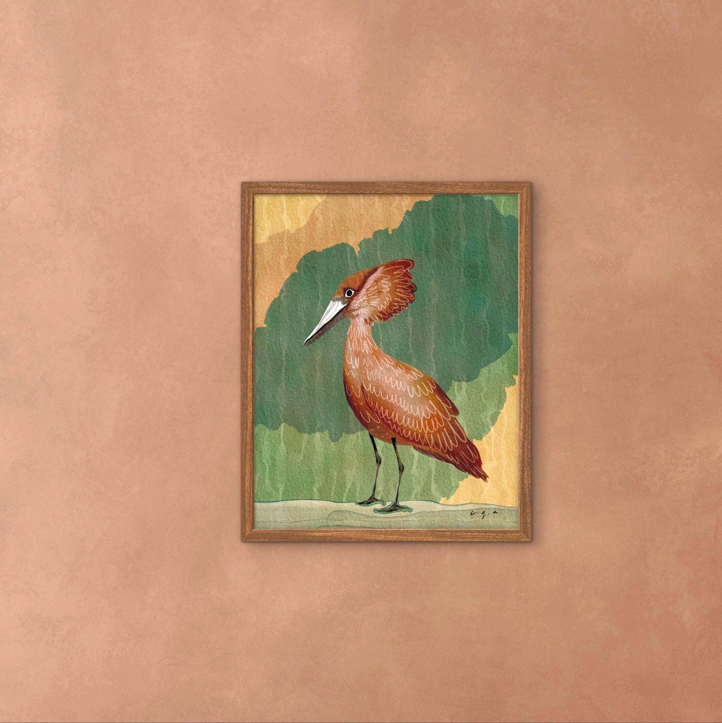 Hamerkop Bird Painting, African Waterbird Art, Nature Wall Decor, Wildlife Illustration, Scopus umbretta