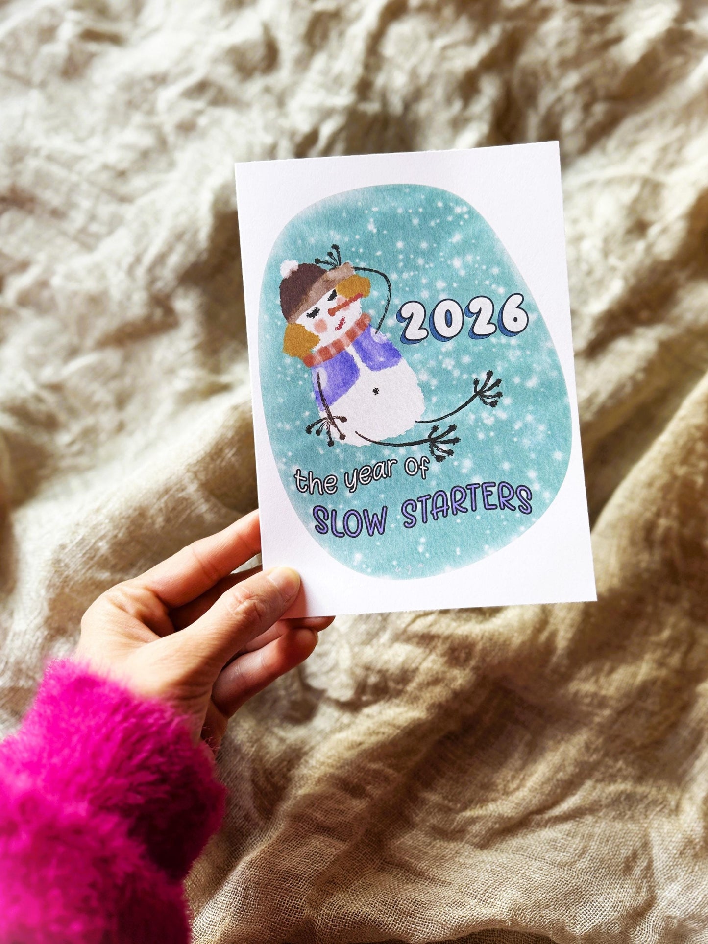 Funny Snowgirl Christmas Card 2026 – Slow Starter Holiday, Personalized Option