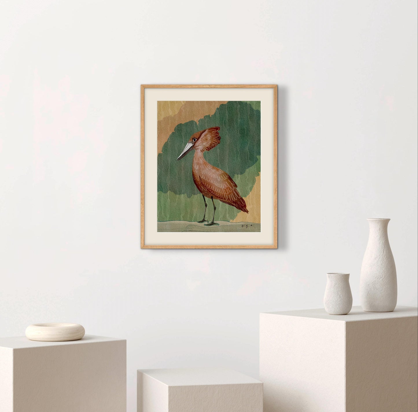 Hamerkop Bird Painting, African Waterbird Art, Nature Wall Decor, Wildlife Illustration, Scopus umbretta