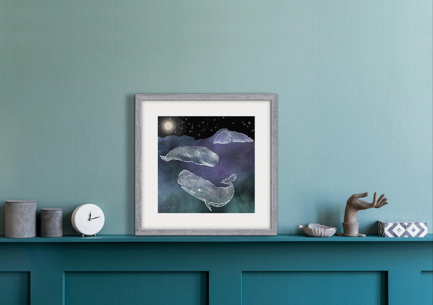 Sperm Whales in the Dark_ Physeter macrocephalus_Matted Wall Art