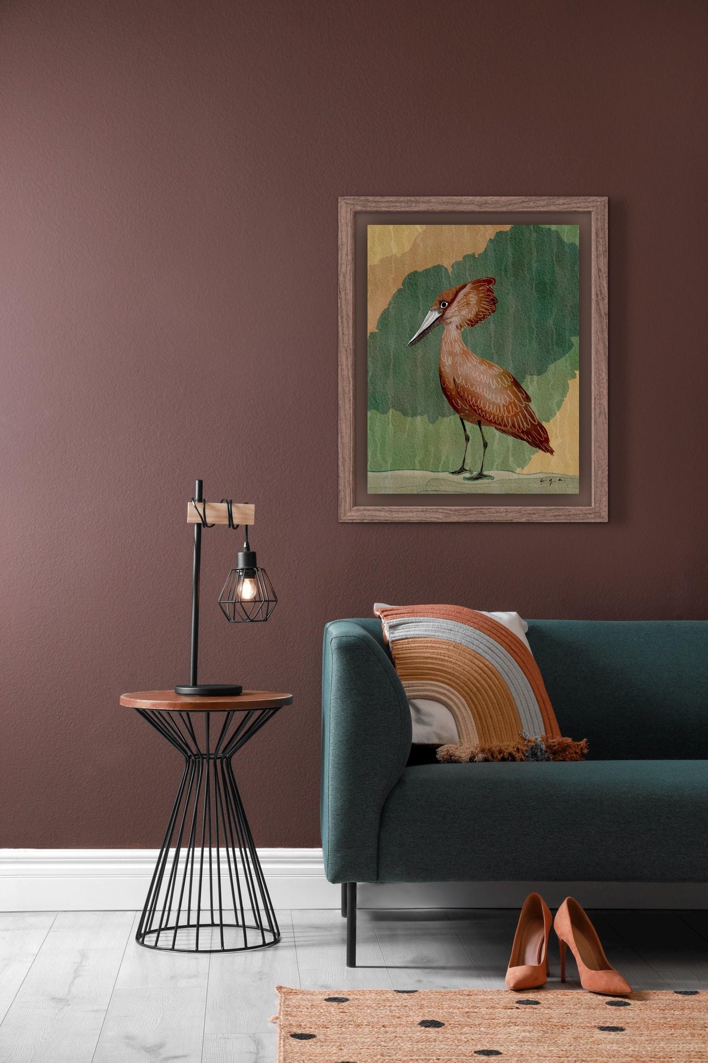 Hamerkop Bird Painting, African Waterbird Art, Nature Wall Decor, Wildlife Illustration, Scopus umbretta