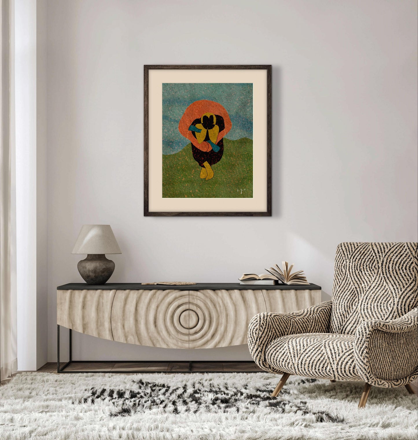 Solidarity Art Print – Abstract Embrace Illustration, Emotional Home Decor