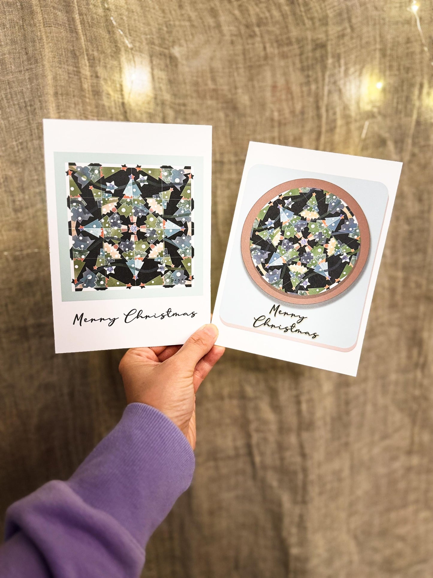 Mandala Christmas Cards, Geometric Holiday Tree, Handmade Art Card Set