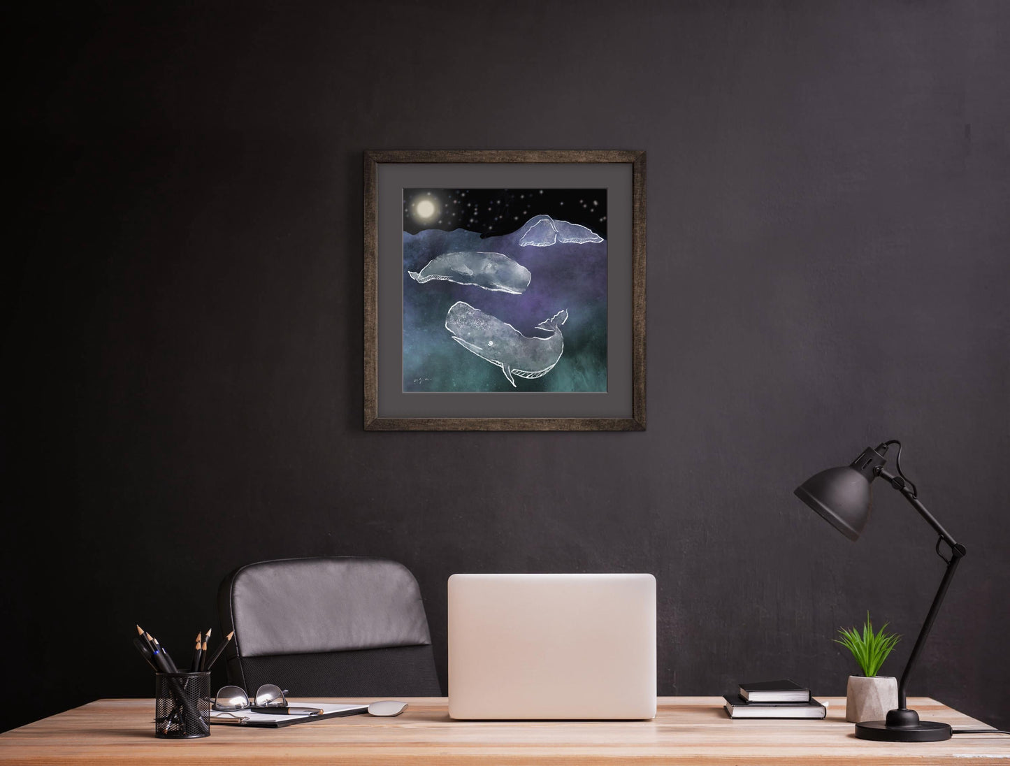 Sperm Whales in the Dark_ Physeter macrocephalus_Matted Wall Art