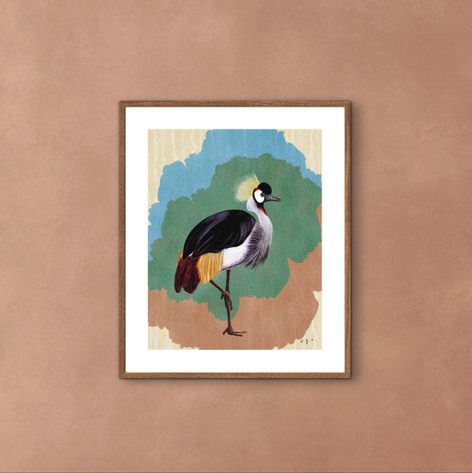 Bird Illustration_African Bird_Grey Crowned Crane_Balearica regulorum_Watercolor Art Print