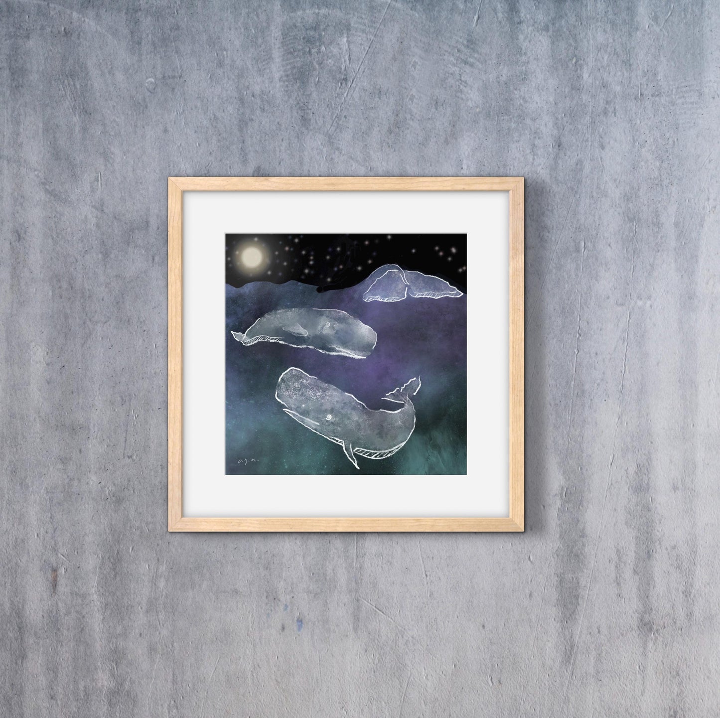 Sperm Whales in the Dark_ Physeter macrocephalus_Matted Wall Art