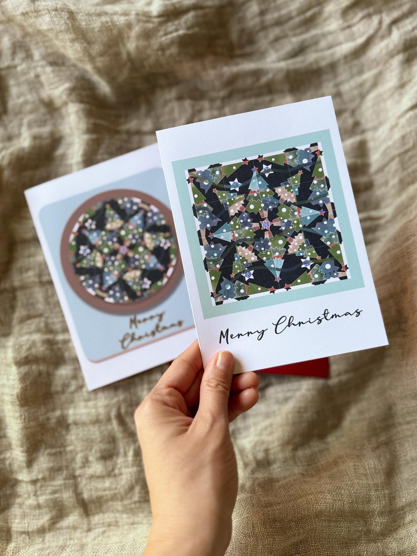 Mandala Christmas Cards, Geometric Holiday Tree, Handmade Art Card Set