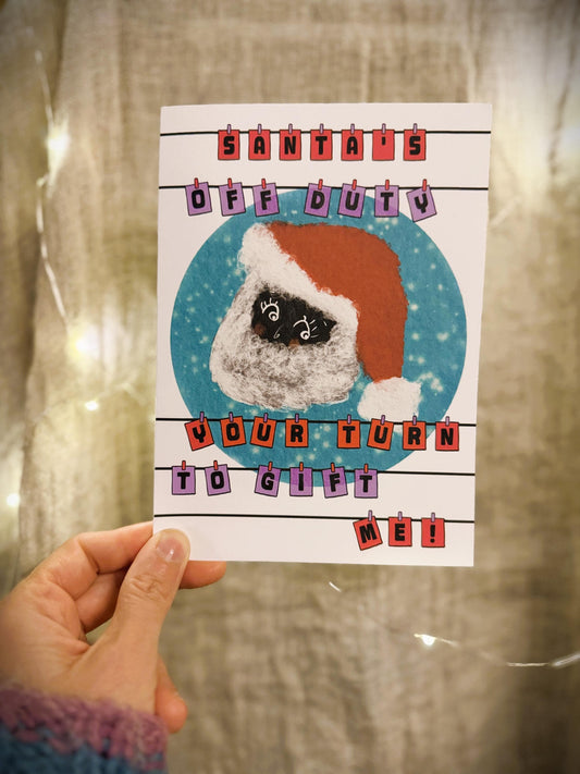 Funny Santa Christmas Card – Inclusive Holiday Card-Black Santa Character- Humorous Xmas Illustration