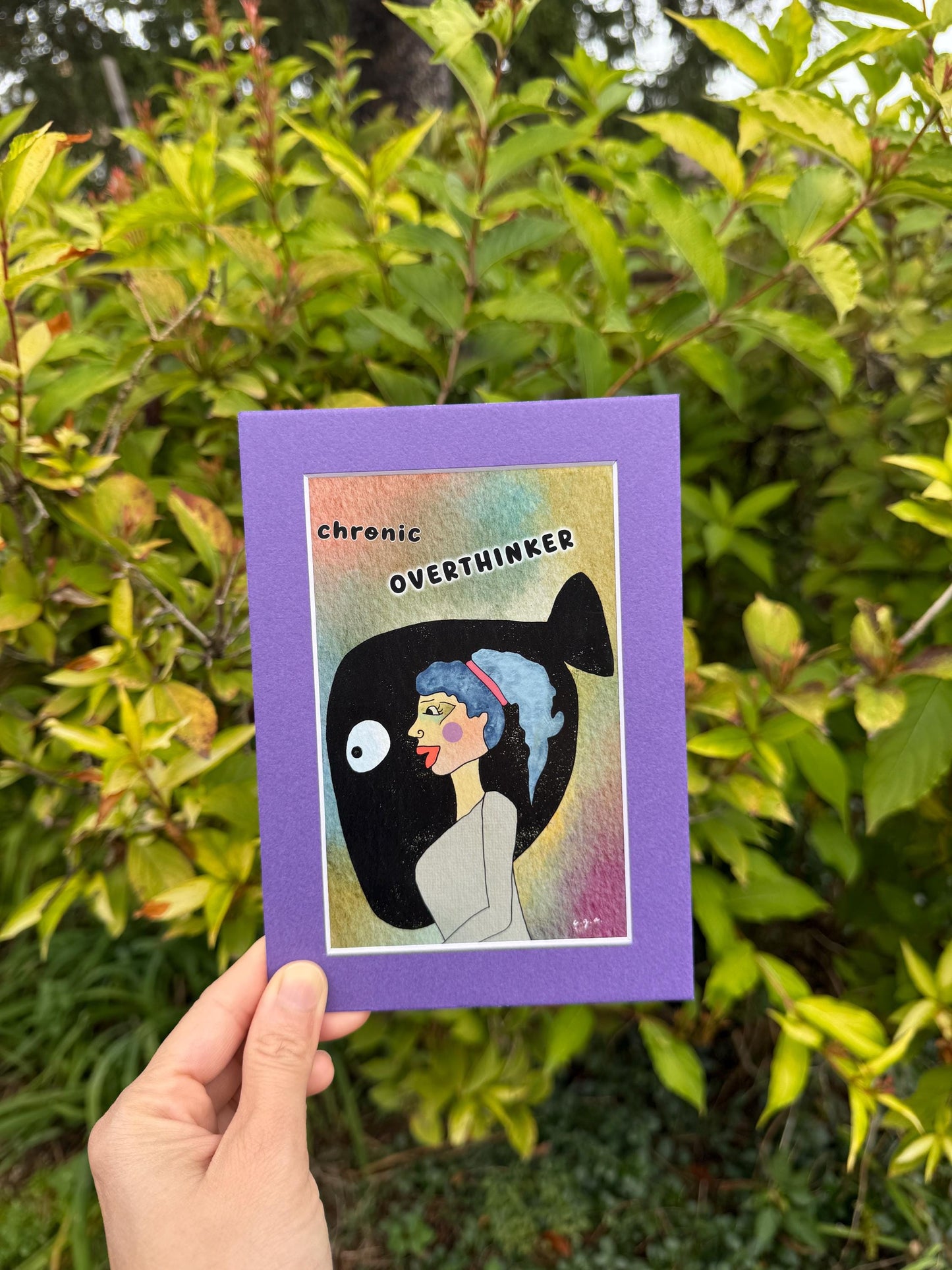 Chronic Overthinker –Anxiety- Psychological Art Print,  Symbolic Woman Illustration with Black Fish