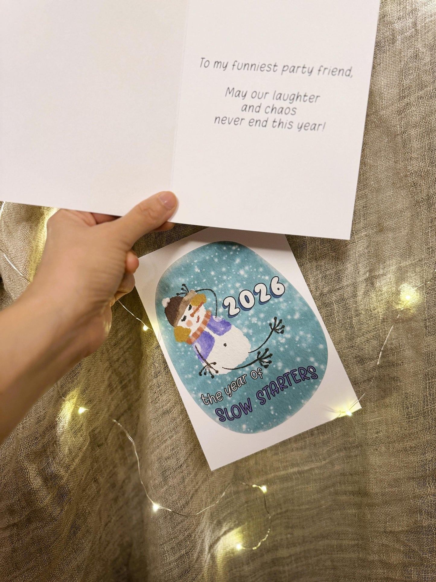 Funny Snowgirl Christmas Card 2026 – Slow Starter Holiday, Personalized Option