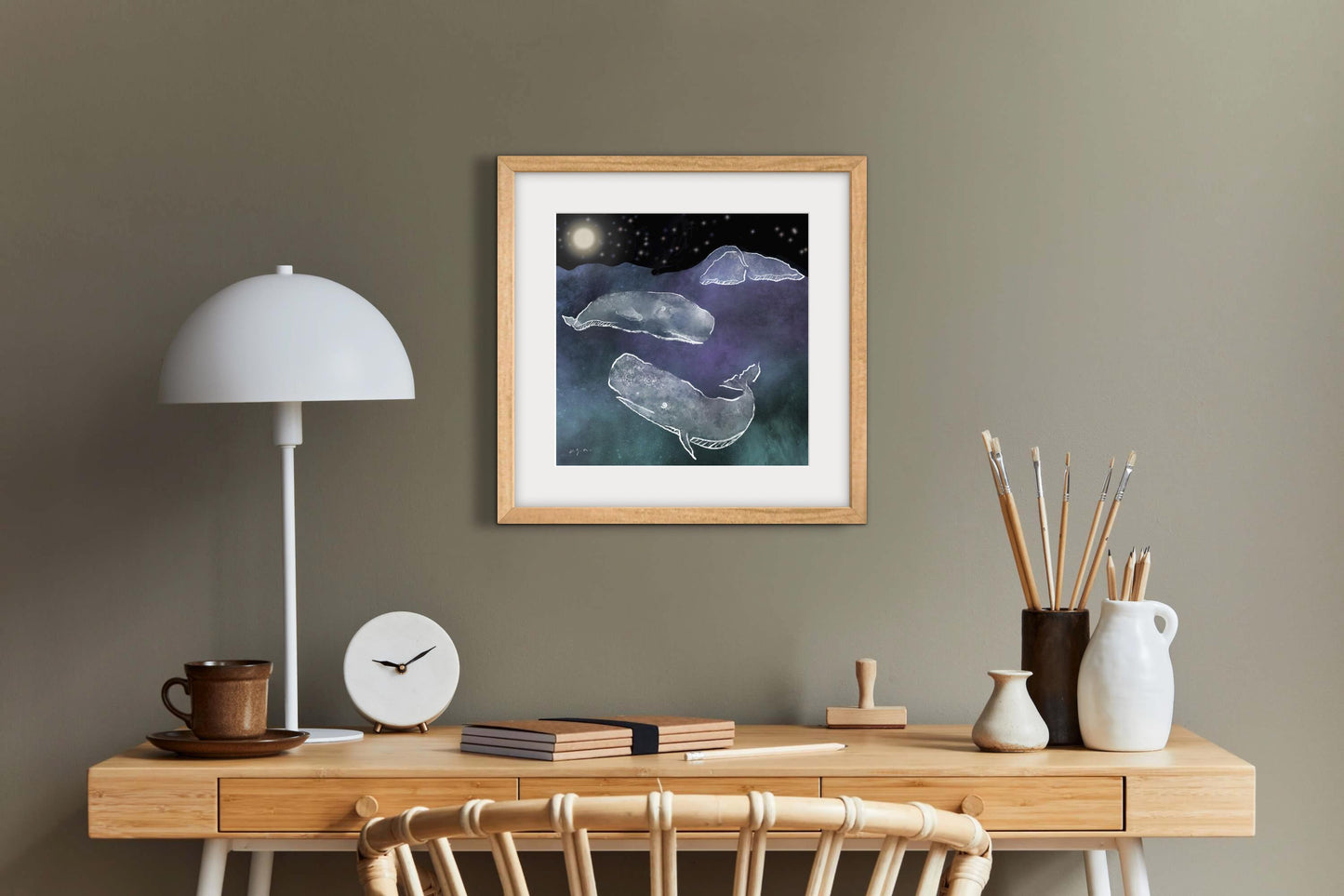 Sperm Whales in the Dark_ Physeter macrocephalus_Matted Wall Art