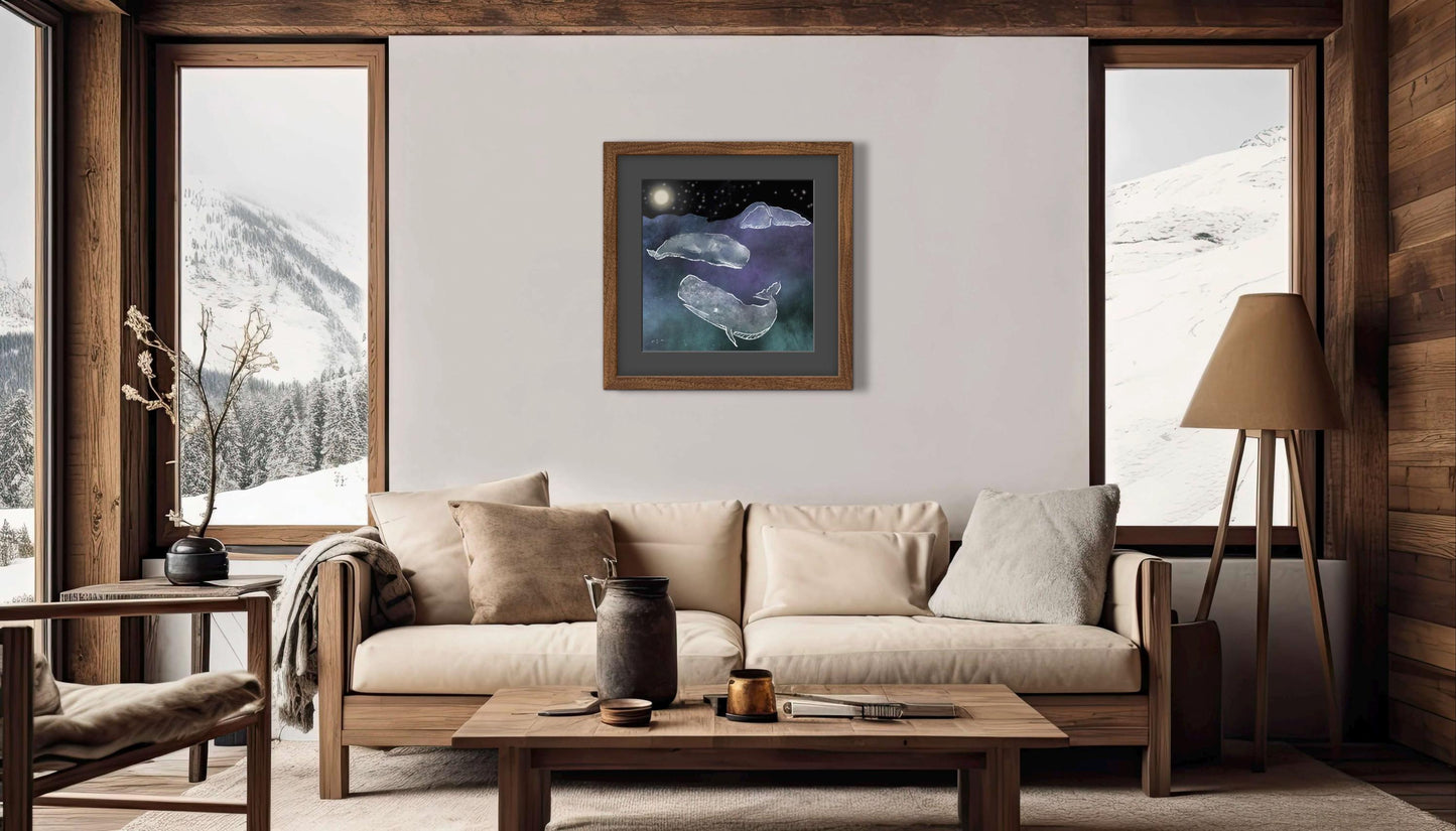 Sperm Whales in the Dark_ Physeter macrocephalus_Matted Wall Art