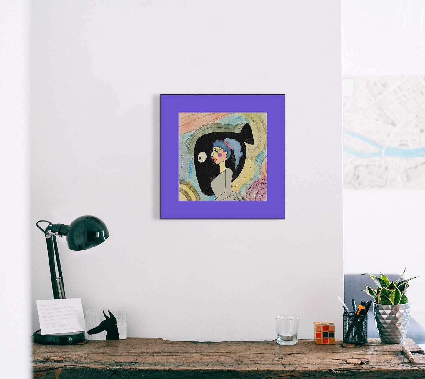 Chronic Overthinker –Anxiety- Psychological Art Print,  Symbolic Woman Illustration with Black Fish