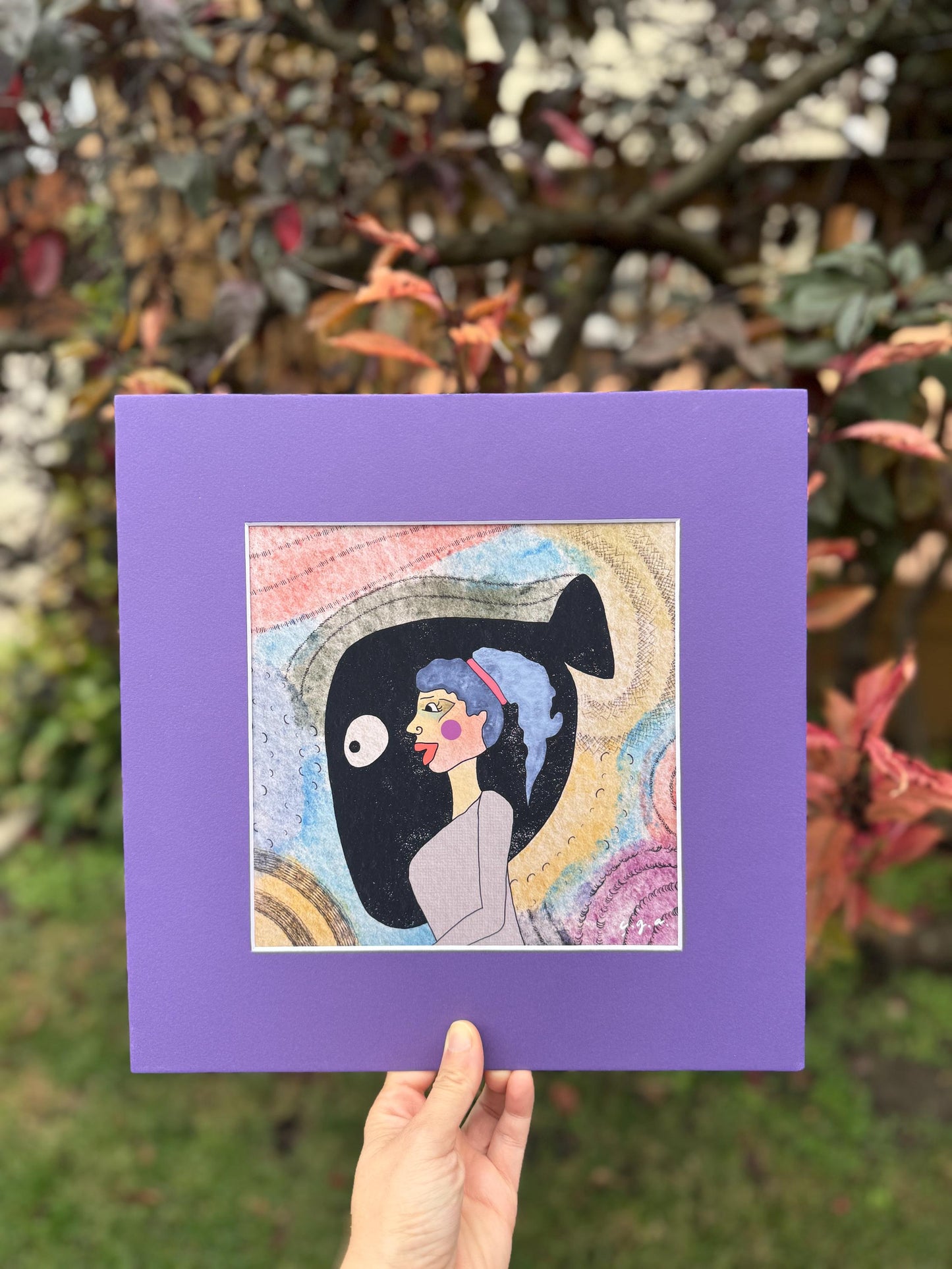 Chronic Overthinker –Anxiety- Psychological Art Print,  Symbolic Woman Illustration with Black Fish