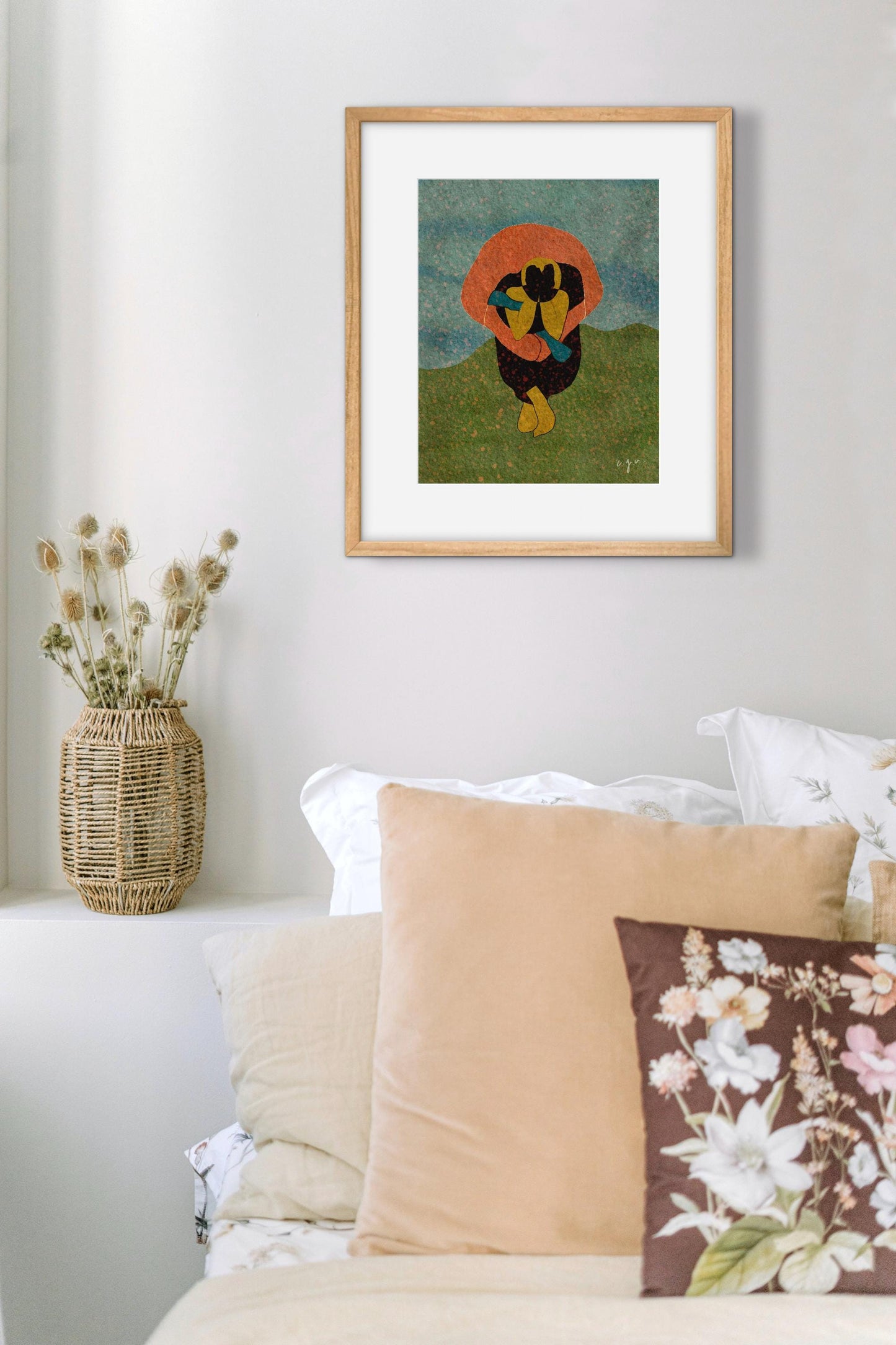 Solidarity Art Print – Abstract Embrace Illustration, Emotional Home Decor