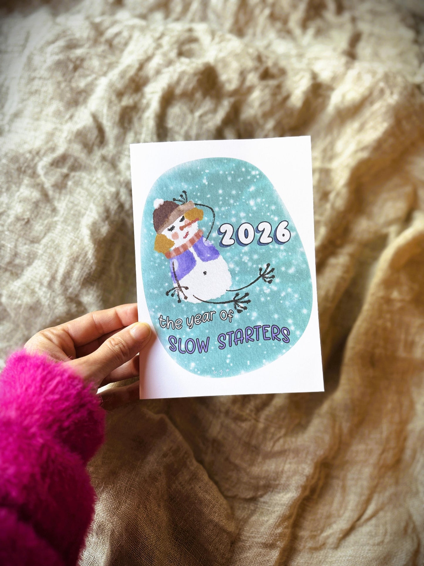 Funny Snowgirl Christmas Card 2026 – Slow Starter Holiday, Personalized Option
