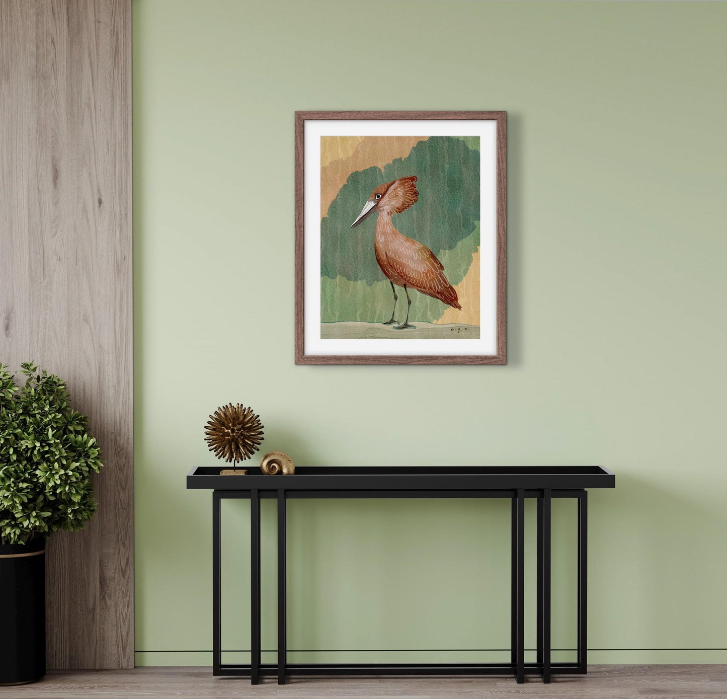 Hamerkop Bird Painting, African Waterbird Art, Nature Wall Decor, Wildlife Illustration, Scopus umbretta