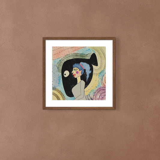 Chronic Overthinker –Anxiety- Psychological Art Print,  Symbolic Woman Illustration with Black Fish