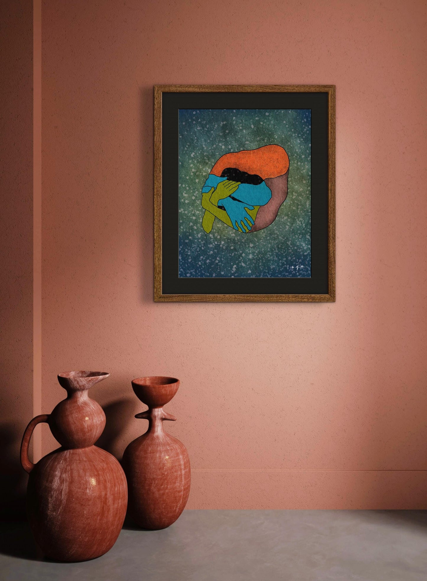 Abstract Love Art Print, Embracing Couple Illustration, Intimacy and Connection, Emotional Wall Art