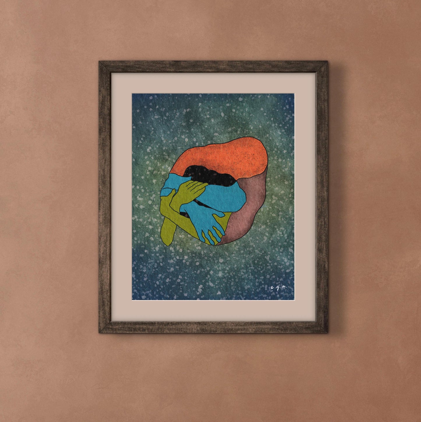 Abstract Love Art Print, Embracing Couple Illustration, Intimacy and Connection, Emotional Wall Art