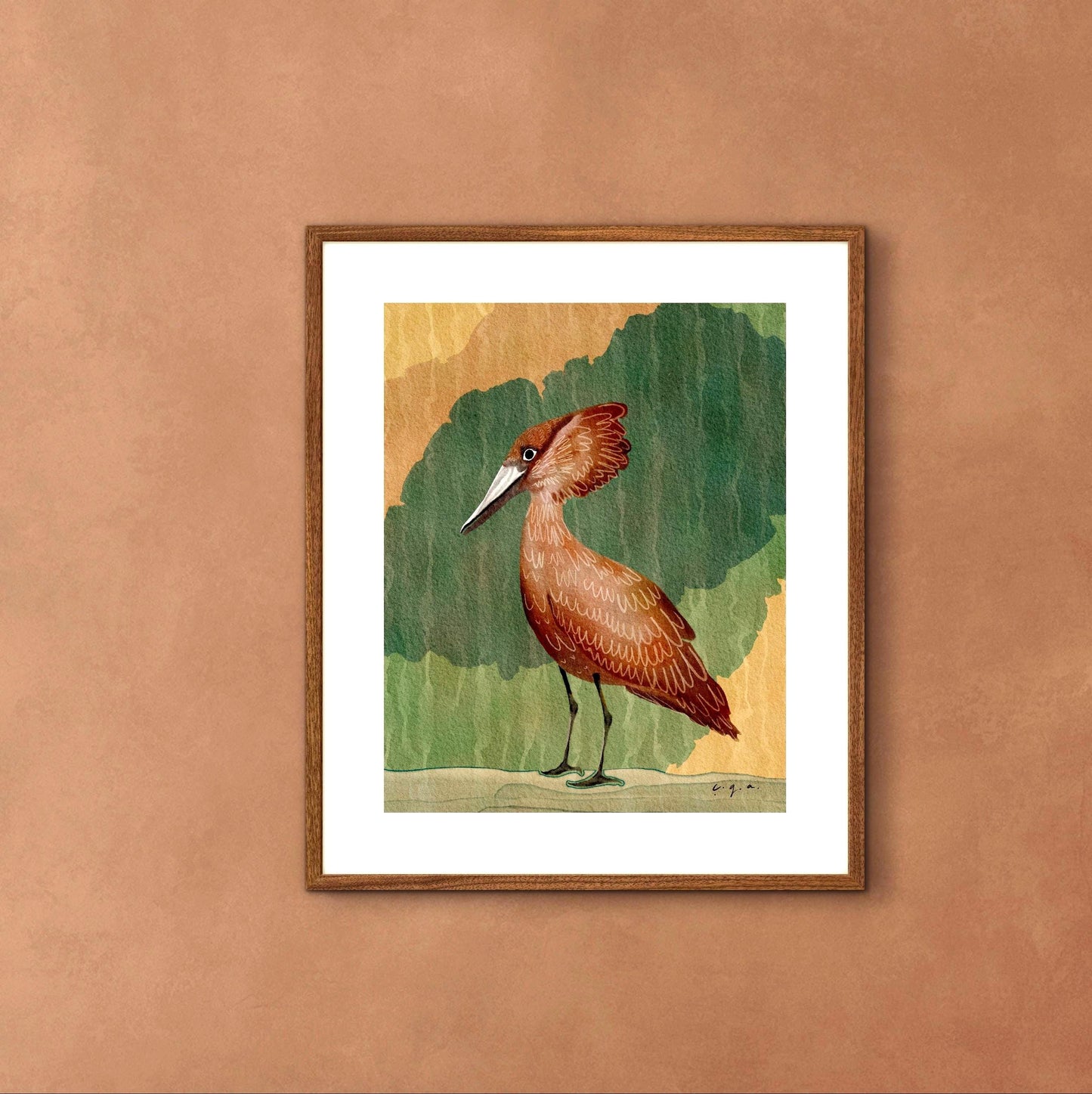 Hamerkop Bird Painting, African Waterbird Art, Nature Wall Decor, Wildlife Illustration, Scopus umbretta