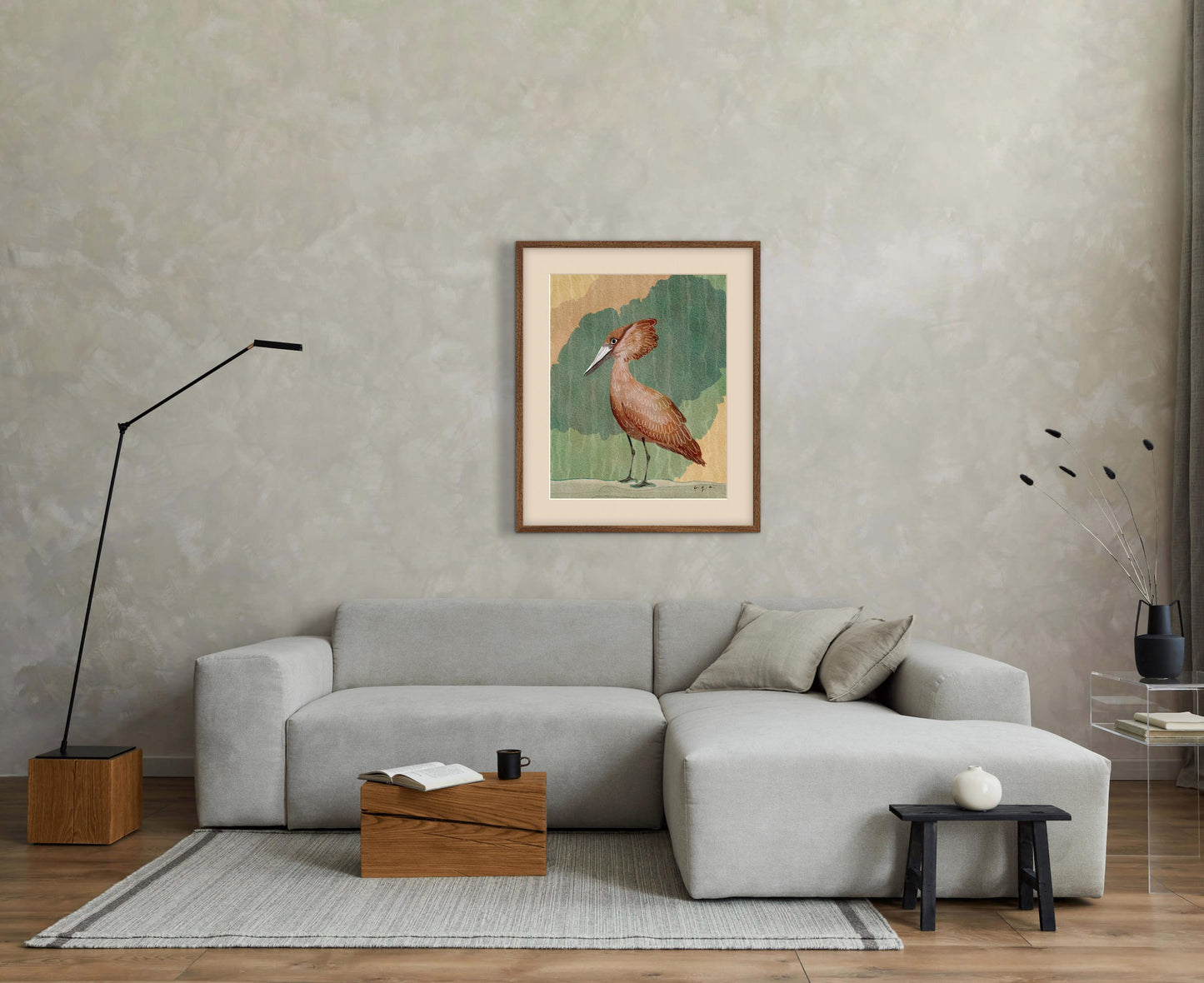 Hamerkop Bird Painting, African Waterbird Art, Nature Wall Decor, Wildlife Illustration, Scopus umbretta