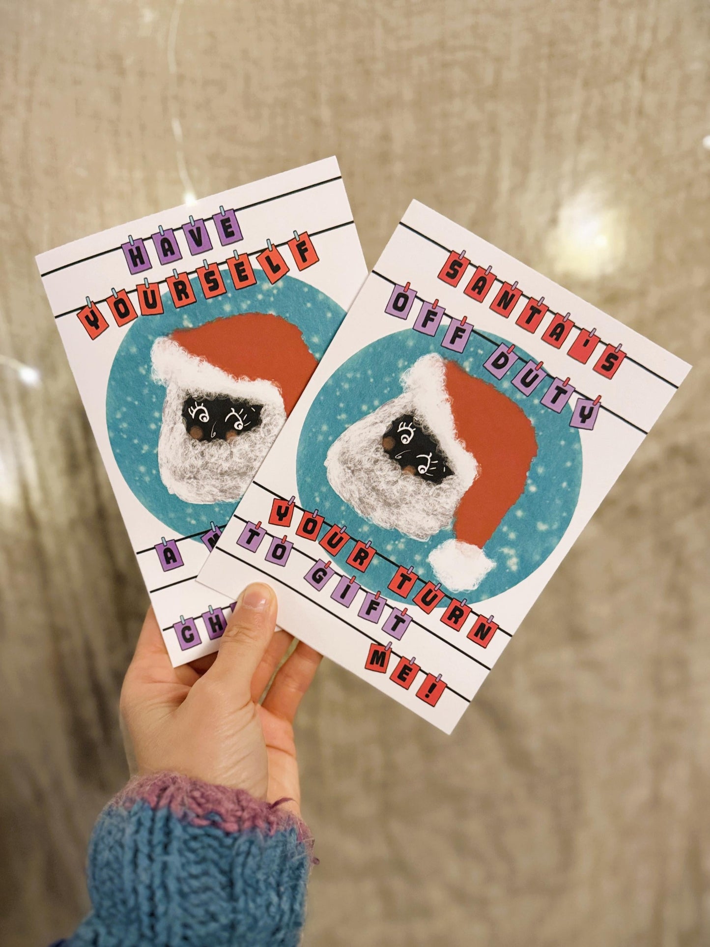 Funny Santa Christmas Card – Inclusive Holiday Card-Black Santa Character- Humorous Xmas Illustration