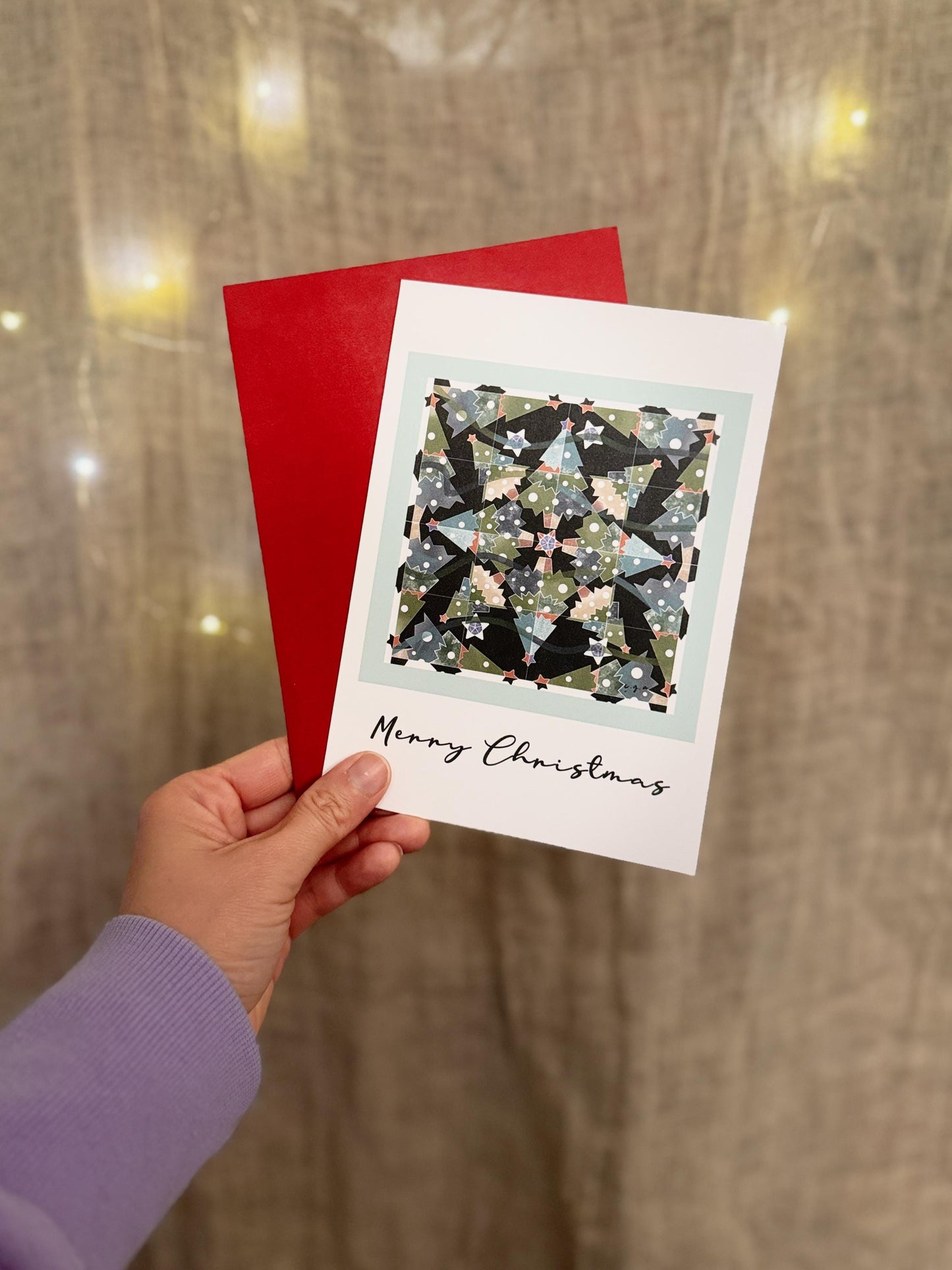 Mandala Christmas Cards, Geometric Holiday Tree, Handmade Art Card Set